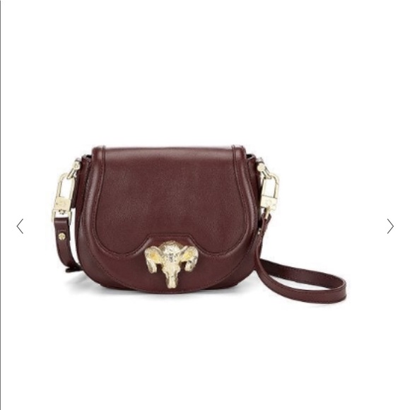C. Wonder Handbags - Brown Leather Crossbody Saddlebag Purse Statement Gold Ram Head - C. Wonder